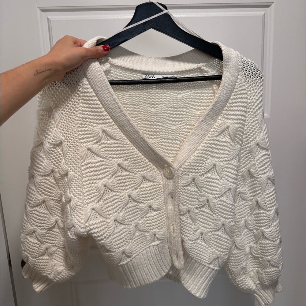 Zara Cream Textured Cardigan